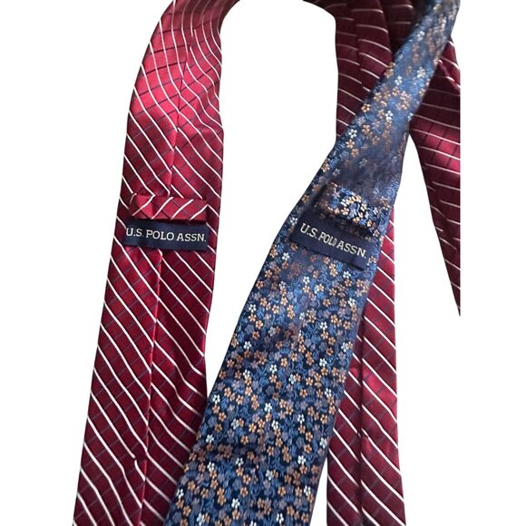 US POLO ASSOCIATION Set of 2 Blue Red Men's Ties - Picture 3 of 4